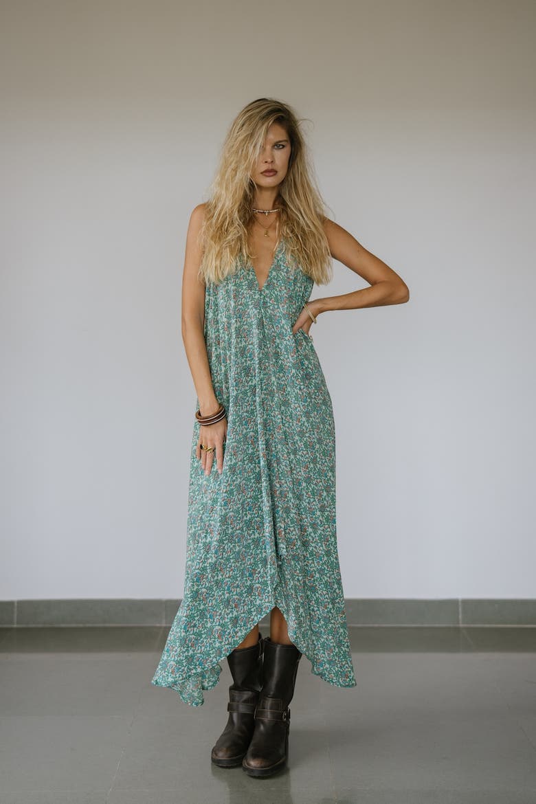 Classic Silk Dress Jordy, Alternate, color, Turquoise Paisley
