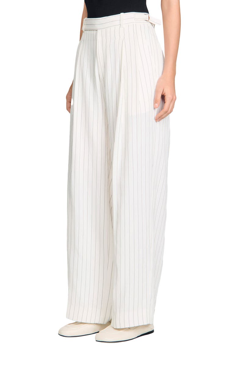 SANDRO Striped suit trousers, Main, color, Ecru / Black
