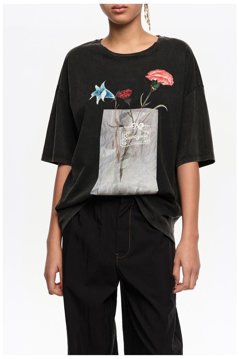 Floral Logo T-Shirt, Main, color, WASHED BLACK