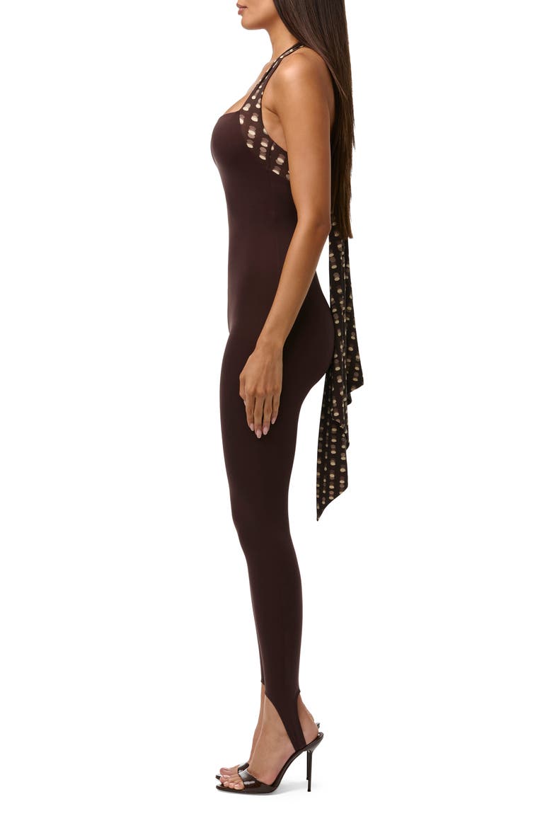 Chiffon Strap Stirrup Jumpsuit, Alternate, color, DARK CHOCOLATE
