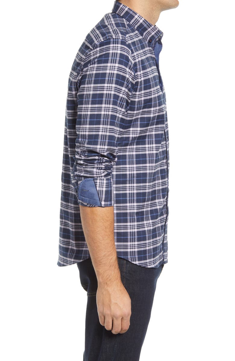 Stone Rose Dry Touch<sup>®</sup> Plaid Performance Flannel Button-Up Shirt, Alternate, color, Navy