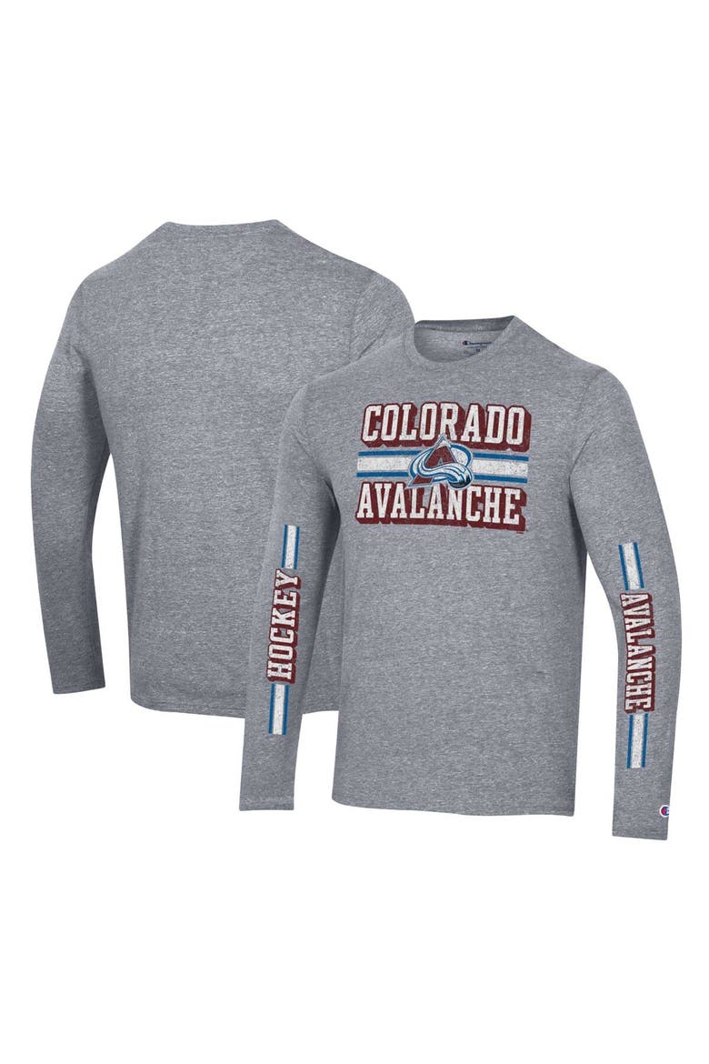 Men's Champion Heather Gray Colorado Avalanche Tri-Blend Dual-Stripe Long Sleeve T-Shirt, Main, color, Heather Gray