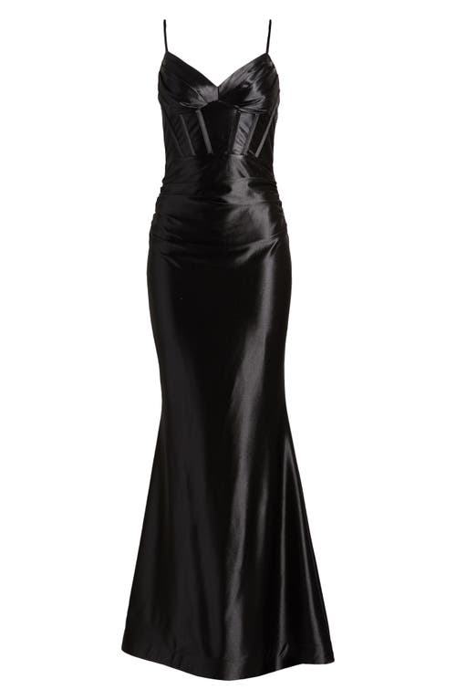 City Studio Satin Trumpet Dress In Black