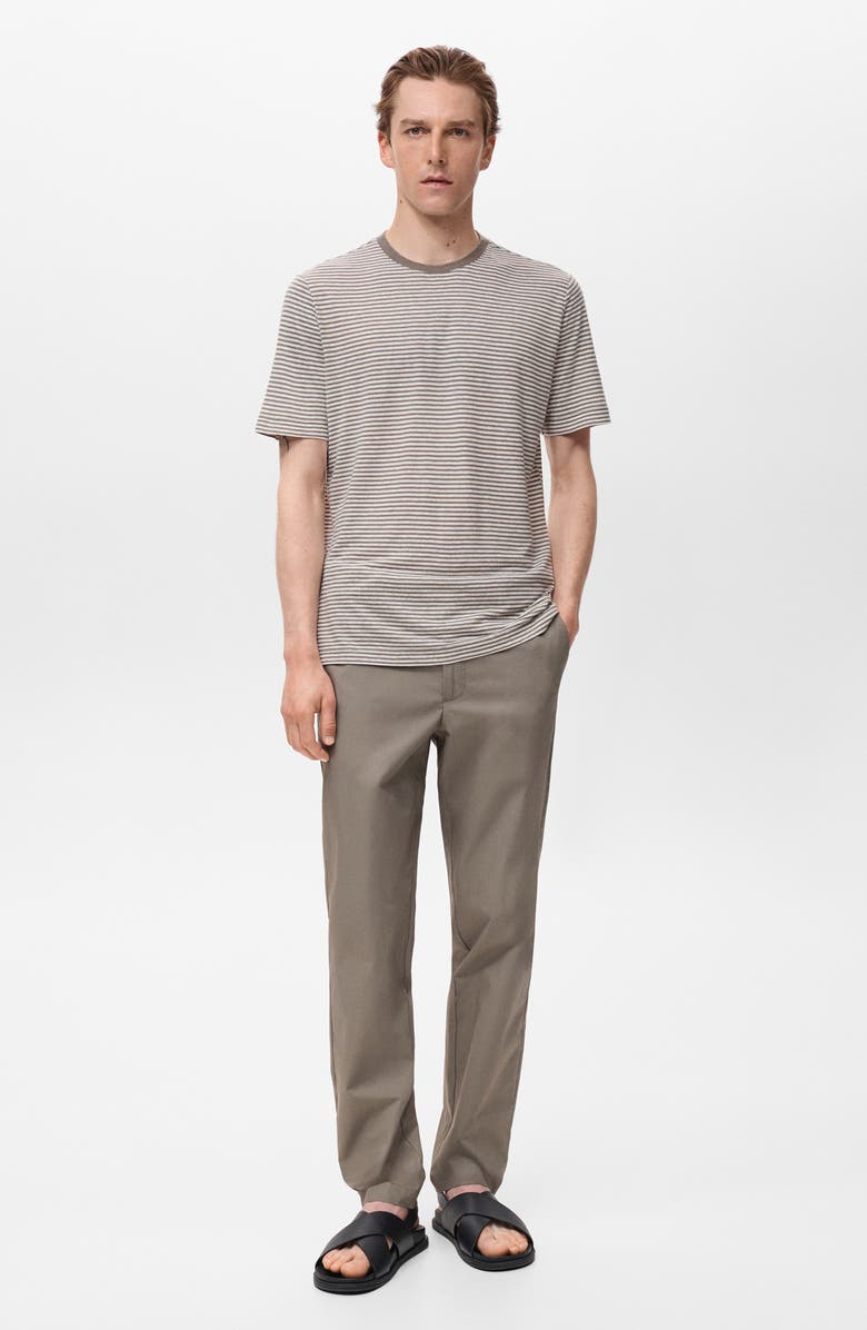 MANGO Slim Fit Stripe Linen Blend T-Shirt, Alternate, color, Off White