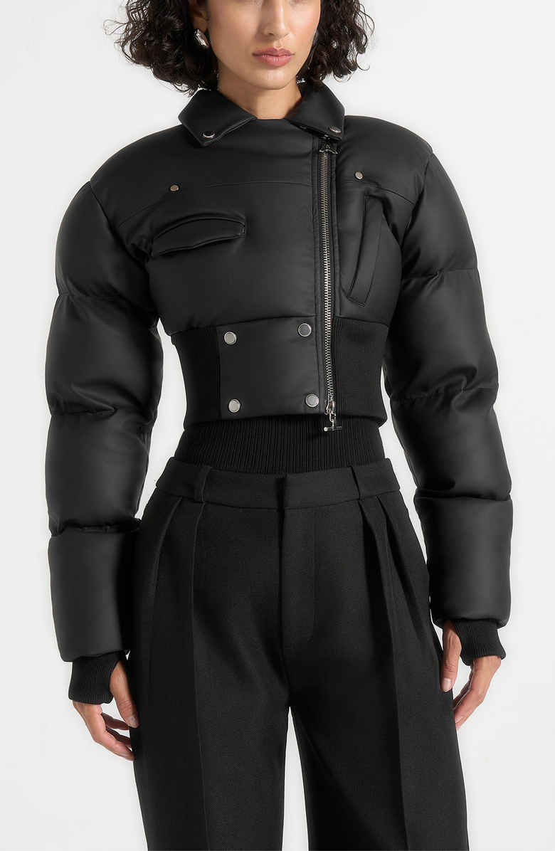 Manière De Voir Dalya Matte Cropped Biker Puffer Jacket, Alternate, color, Black