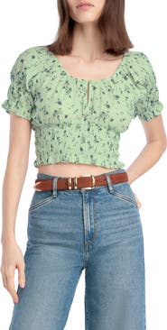 Favorite Daughter The Swoon Ruffle Trim Smocked Crop Top
