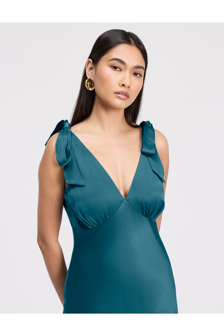 Nora Tie Shoulder Satin Maxi Dress, Alternate, color, Emerald
