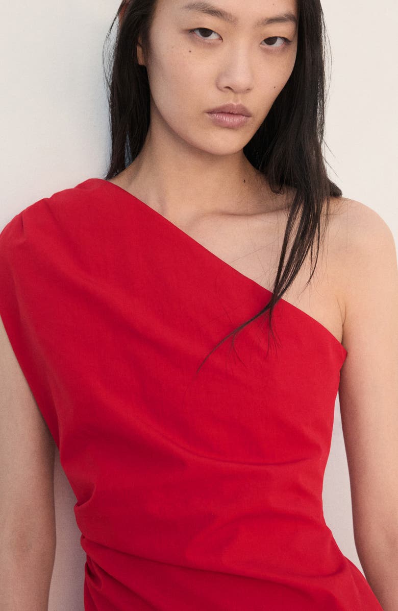 MANGO One-Shoulder Drop Waist Cocktail Dress, Alternate, color, Red