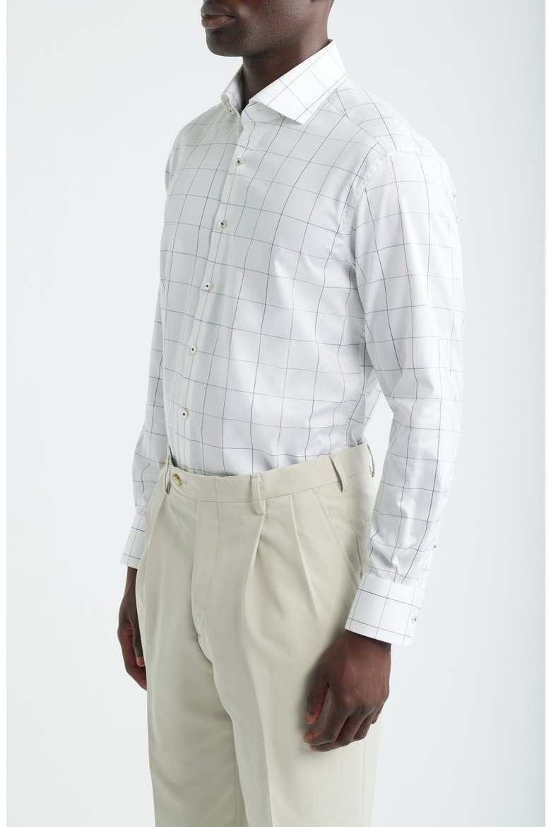 Modern Fit Windowpane Check Non-Iron Cotton Twill Dress Shirt, Alternate, color, BROWN