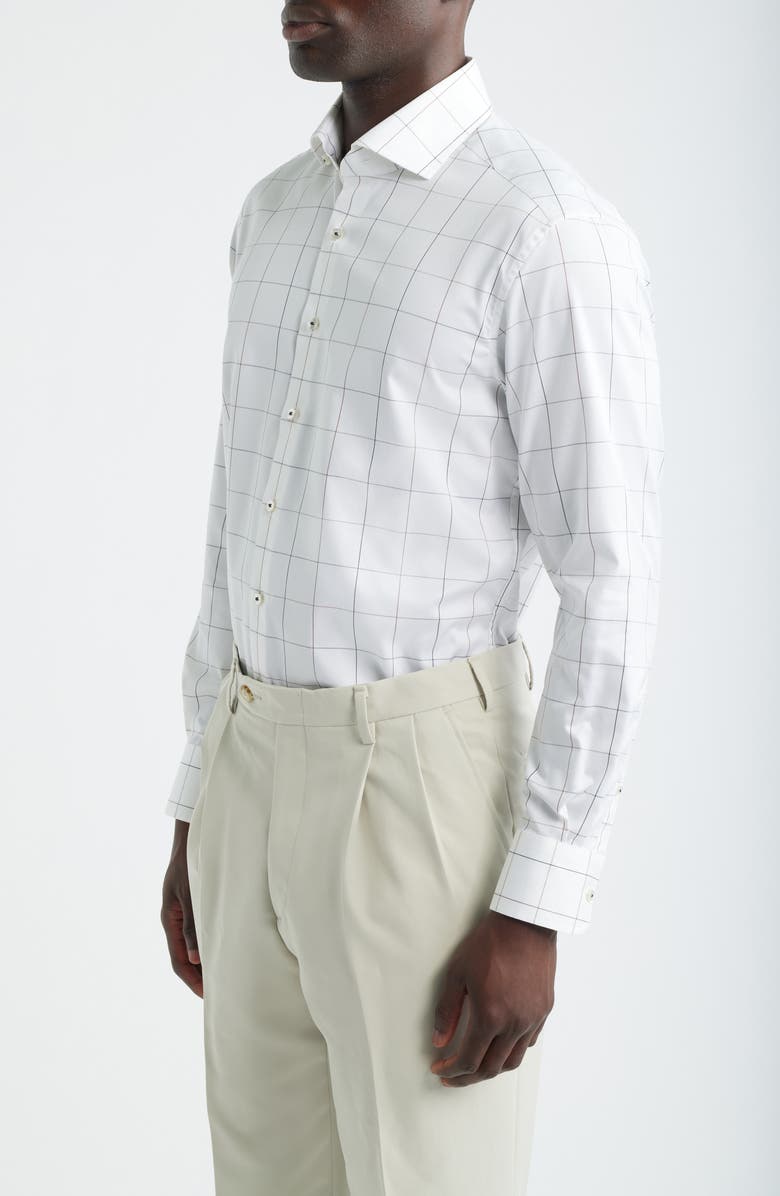 1863 by Eterna Modern Fit Windowpane Check Non-Iron Cotton Twill Dress Shirt, Alternate, color, Brown