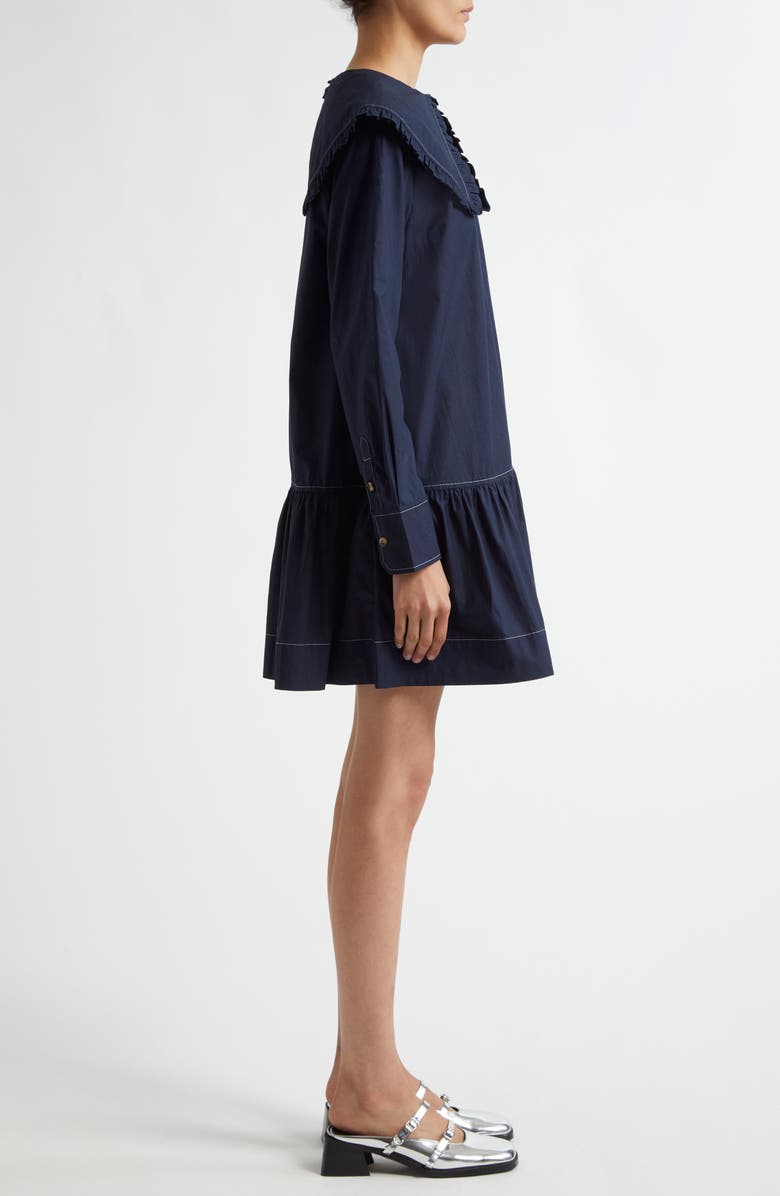 Ganni Big Collar Long Sleeve Organic Cotton Poplin Minidress, Alternate, color, 