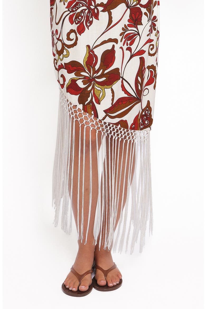 Aquarius Floral Fring Trim Dress, Alternate, color, BROWN FLORAL