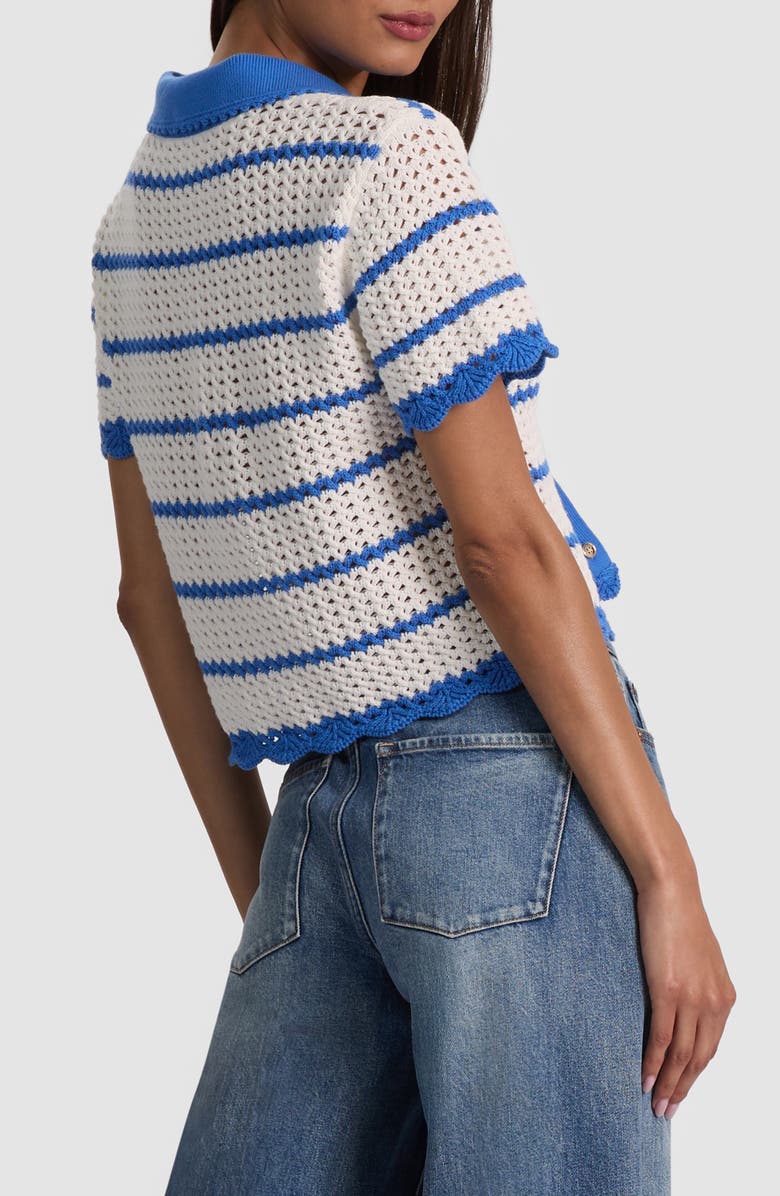 Alice + Olivia Randall Open Stitch Cotton Blend Cardigan, Alternate, color, Blue Iris/ White