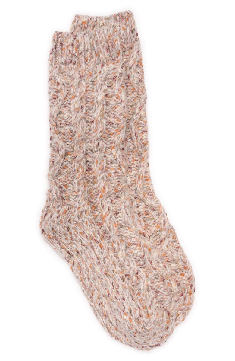 MUK LUKS Cable Knit Sweater Crew Socks, Main, color, Oat