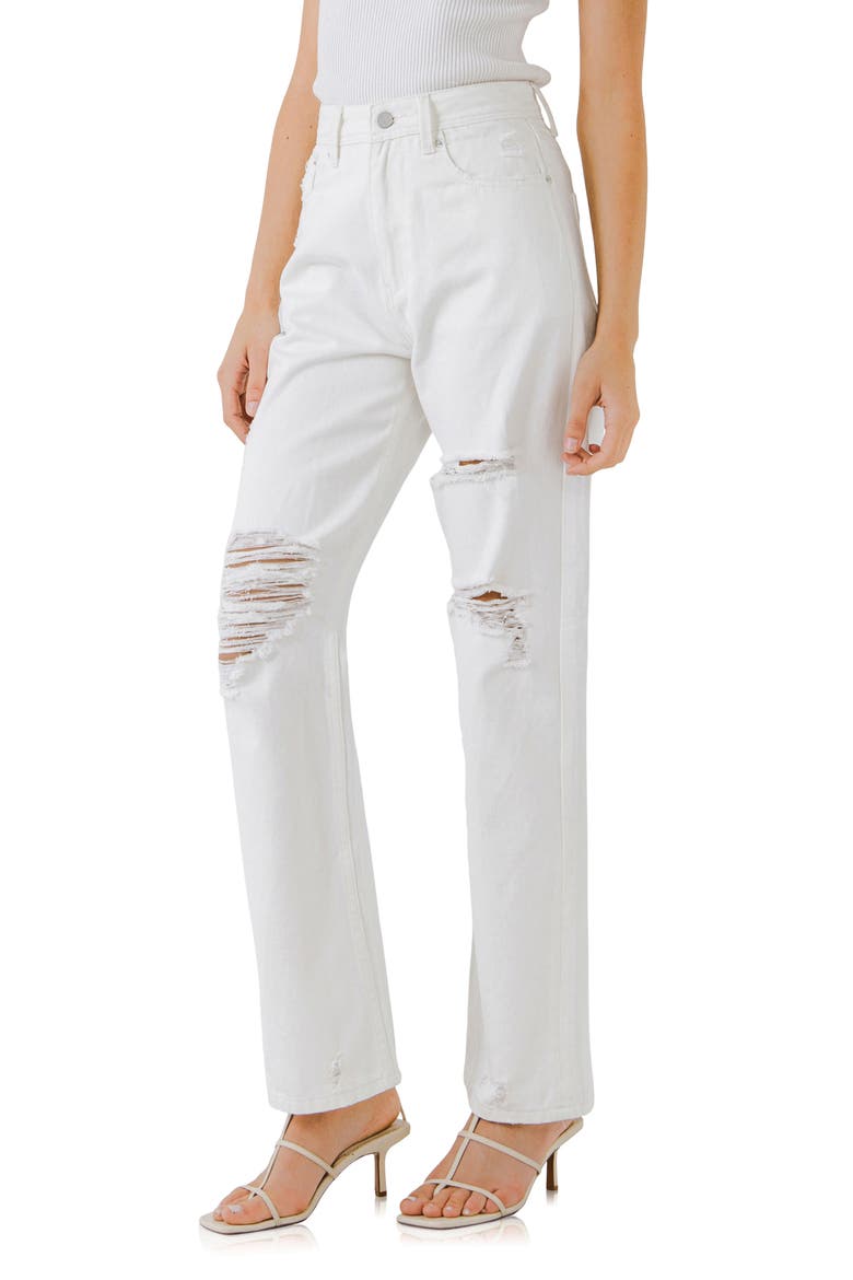Destroyed Straight Leg Jeans, Alternate, color, WHITE