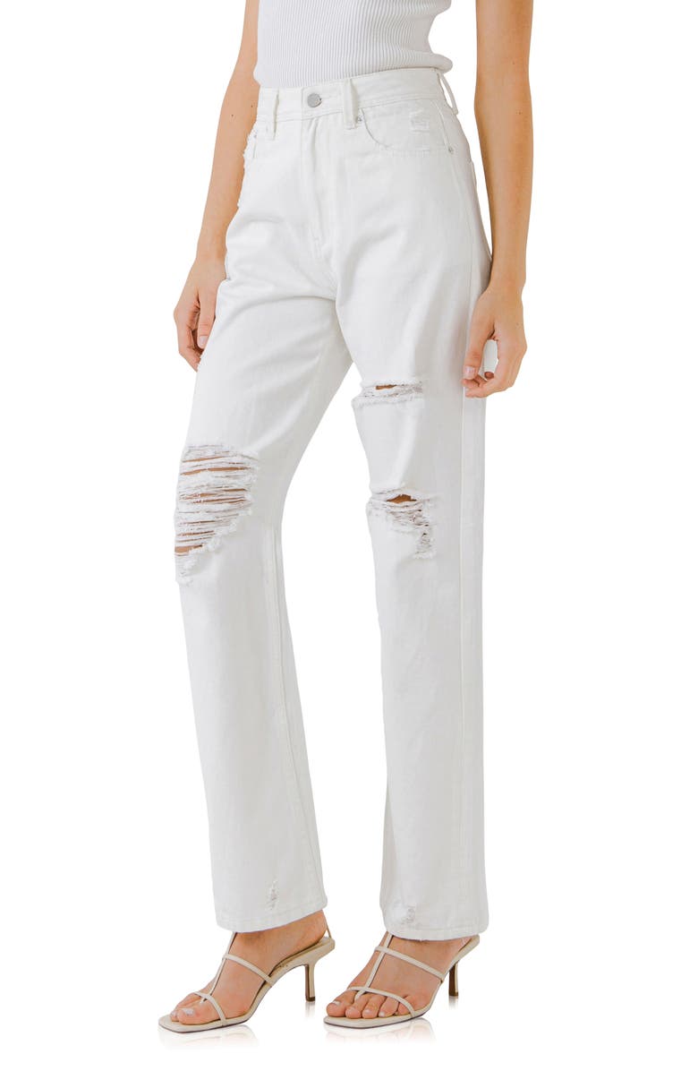 Grey Lab Destroyed Straight Leg Jeans, Alternate, color, White