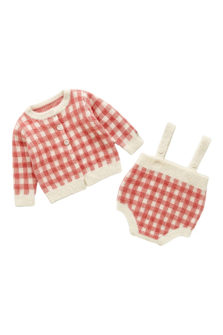 Rue Cotton Jacquard Cardigan & Bodysuit Set, Main, color, RED