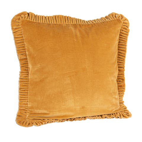Velvet Ruffled Square Pillow, Mustard