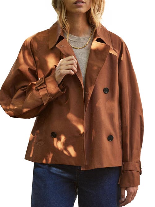 Ro&zo Long Sleeve Short Trench Jacket In Brown