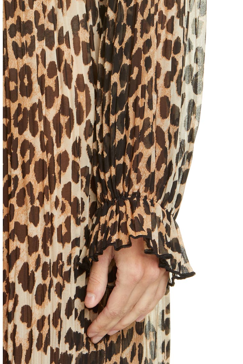 Leopard Print Sheer Georgette Long Sleeve Midi Dress, Alternate, color, LEOPARD
