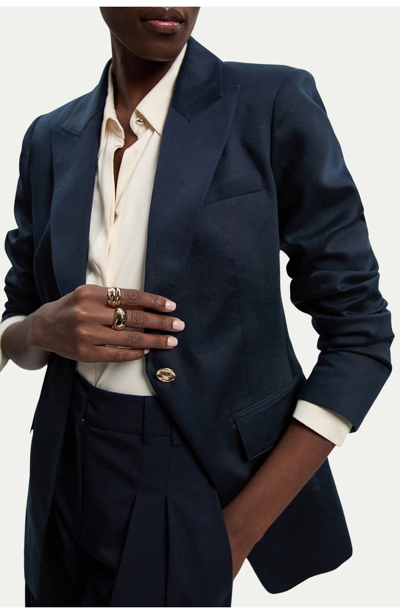 Karen Millen Tailored Linen Single Breasted Blazer, Main, color, Navy