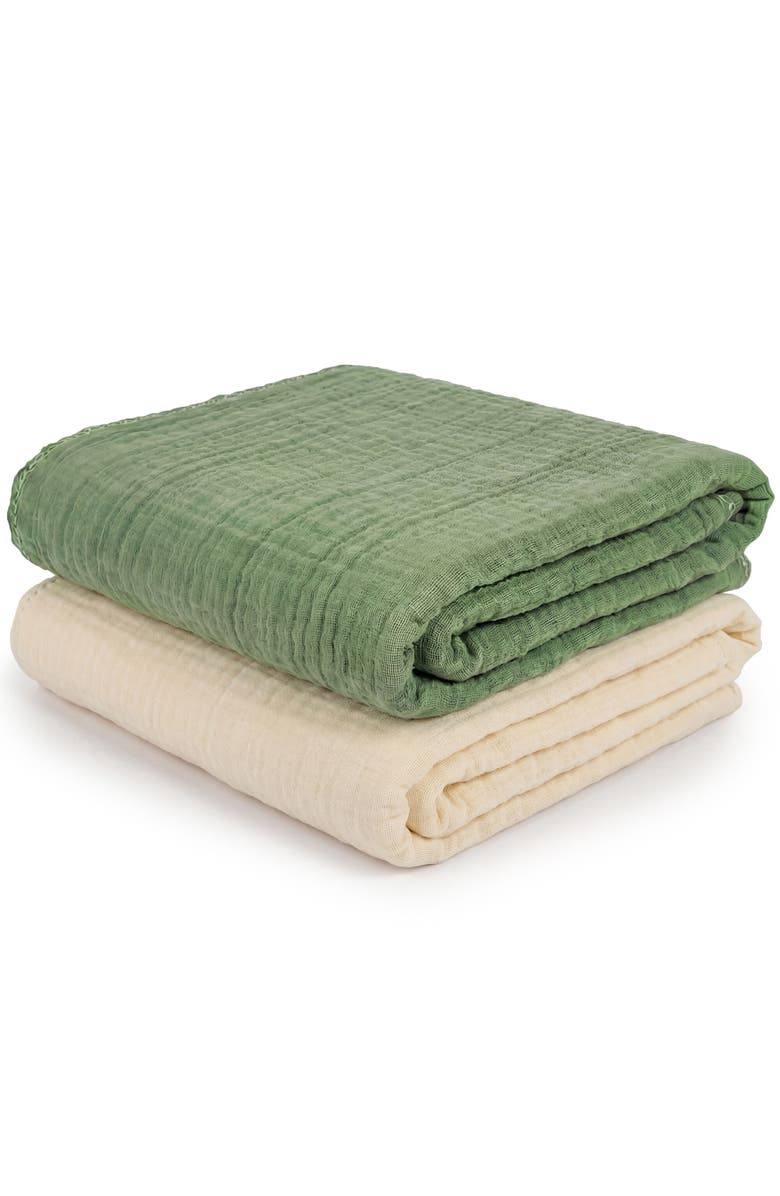 Mère & Moi Muslin Baby Blanket, Main, color, Green