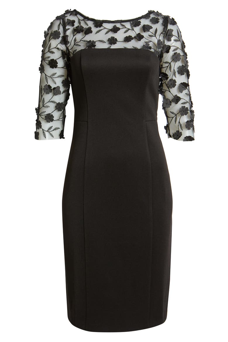 Social Lace Sleeve Scuba Crepe Cocktail Dress, Alternate, color, BLK