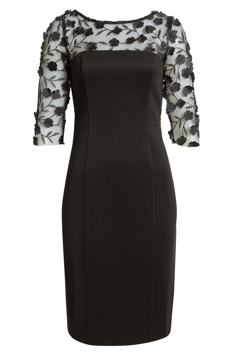 Eliza J Social Lace Sleeve Scuba Crepe Cocktail Dress, Alternate, color, Blk