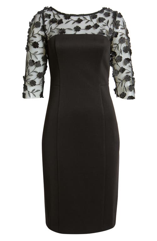 Eliza J Social Lace Sleeve Scuba Crepe Cocktail Dress In Black