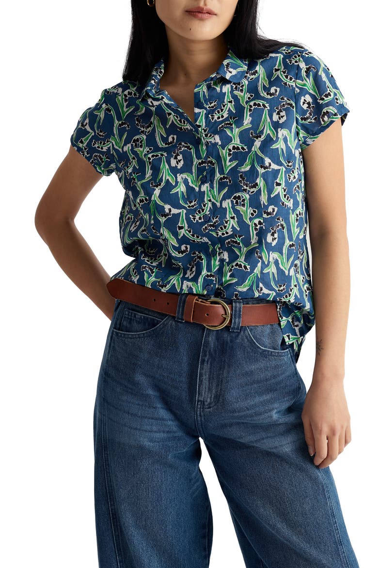 Rushmaker Floral Print Organic Cotton Voile Button-Up Shirt, Main, color, PAINTY BLUEBELL DARK VOYAGE