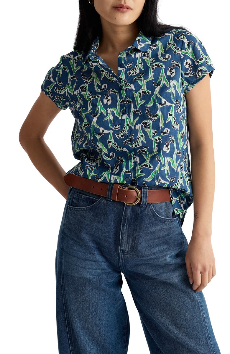 Seasalt Cornwall Rushmaker Floral Print Organic Cotton Voile Button-Up Shirt, Main, color, Painty Bluebell Dark Voyage