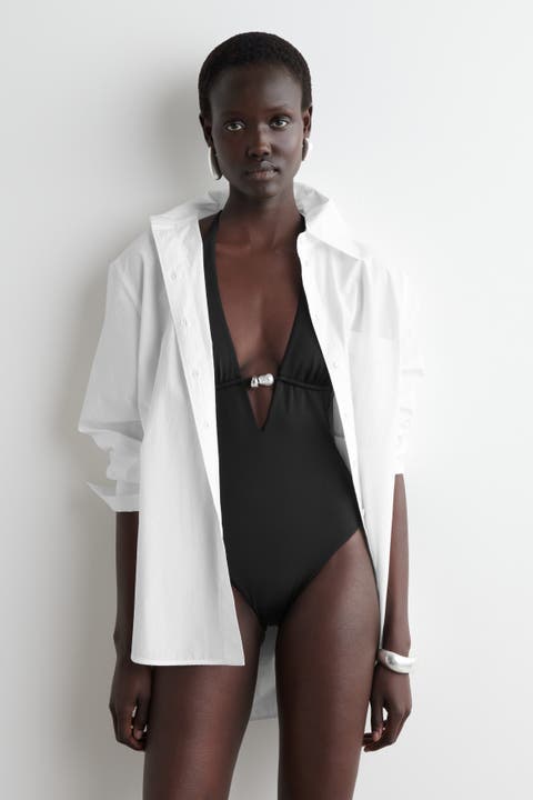 Embellished Plunge-Neck Swimsuit