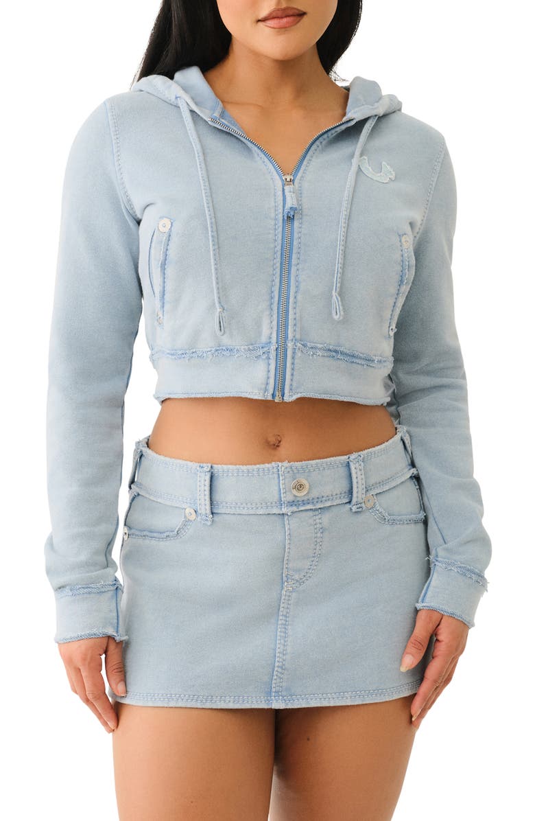 True Religion Shrunken Crop Zip Hoodie, Main, color, 