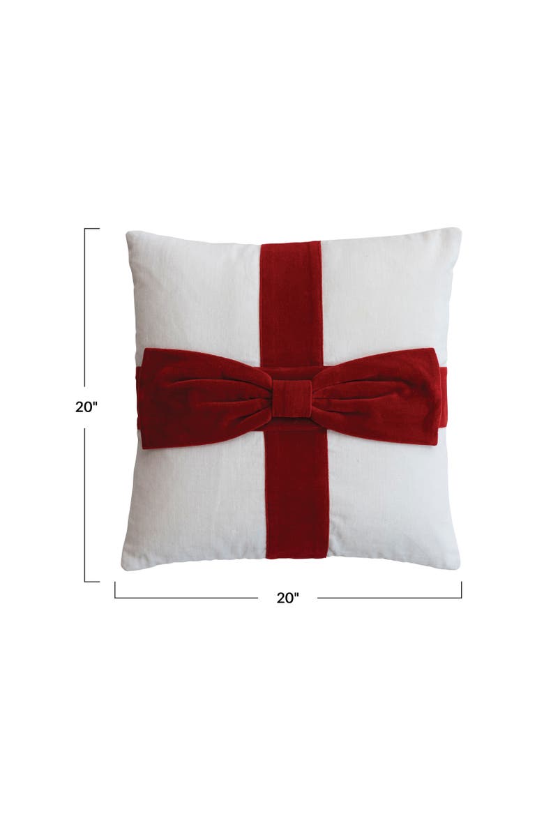 Cotton Velvet Pillow with Artisan Bow, Alternate, color, Red and White