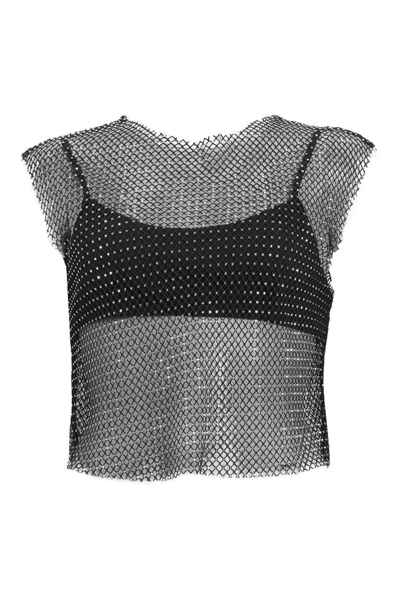 Calytrix Sparkle Mesh Crop Top, Alternate, color, BLACK
