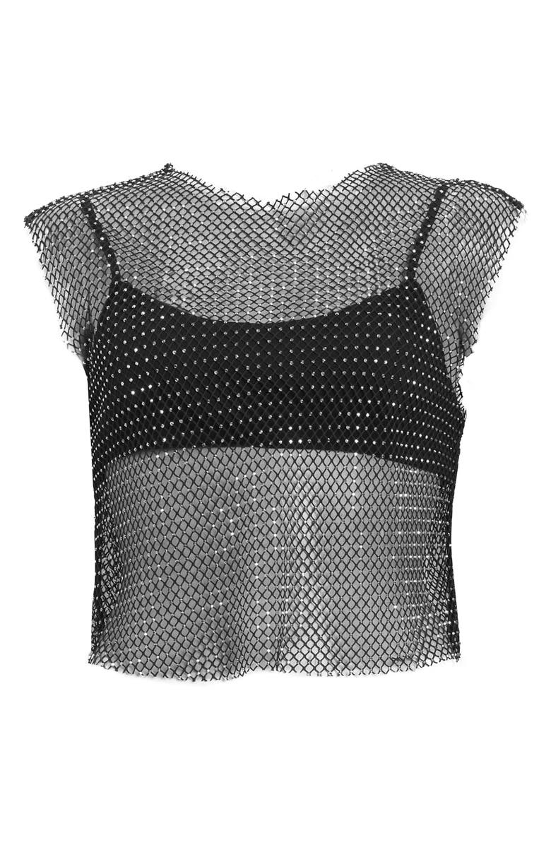 AllSaints Calytrix Sparkle Mesh Crop Top, Alternate, color, Black