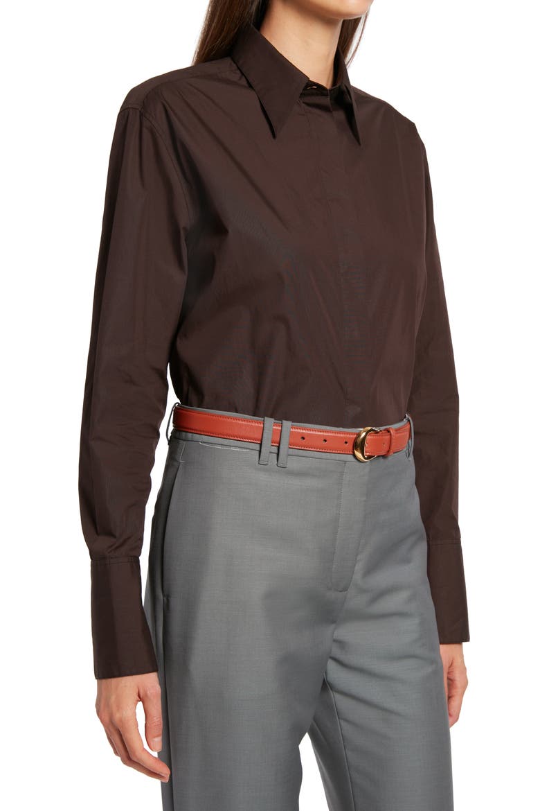 Xime Cotton Button-Up Shirt, Alternate, color, DARK BROWN