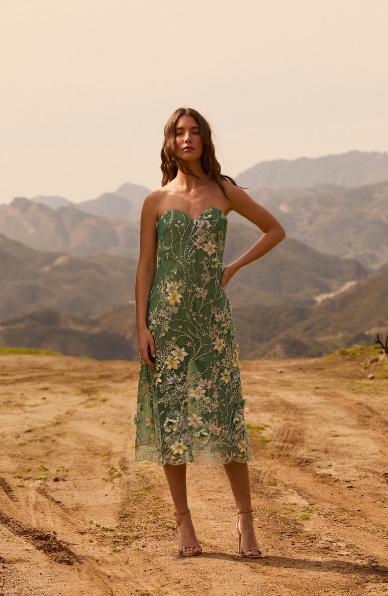 HELSI Francine Embellished Floral Appliqué Strapless Cocktail Dress, Alternate, color, Green Multi