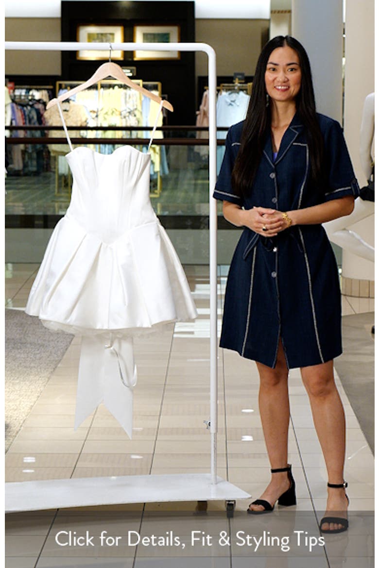 Noele Bow Strapless Satin Minidress video