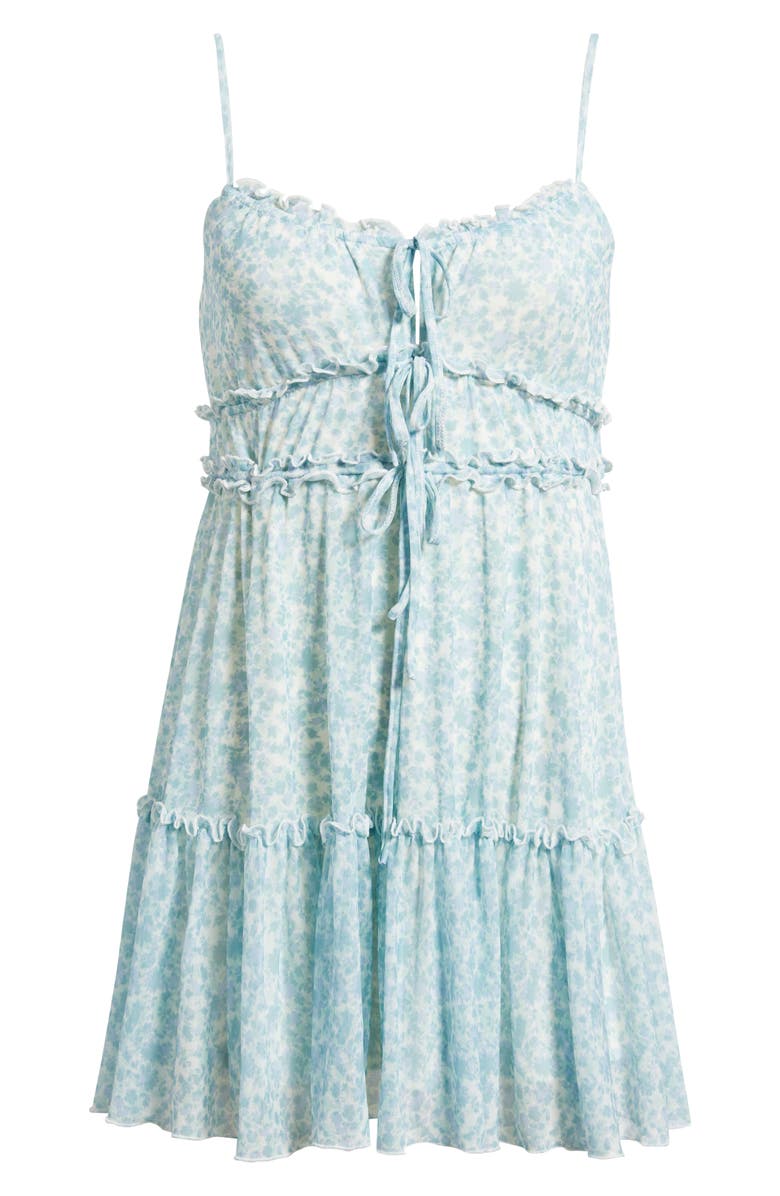 BP. Ruffle Tie Front Tiered Mini Sundress, Alternate, color, Teal- Blue Dense Garden
