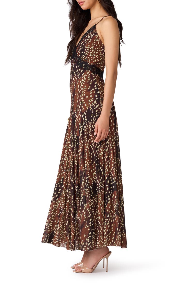 Em Dot Print Satin & Lace Dress, Alternate, color, SMOKEY BROWN
