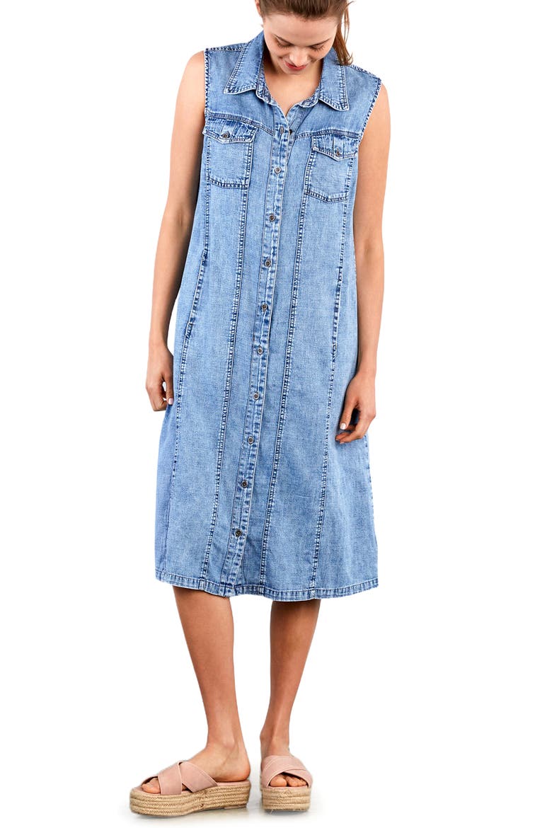 Seamed Sleeveless Denim Midi Shirtdress, Alternate, color, FADED BLU DENIM