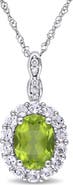 Julianna B. Gemstone & Diamond Oval Halo Necklace 14K
