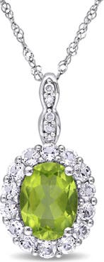 Julianna B. Gemstone & Diamond Oval Halo Necklace 14K