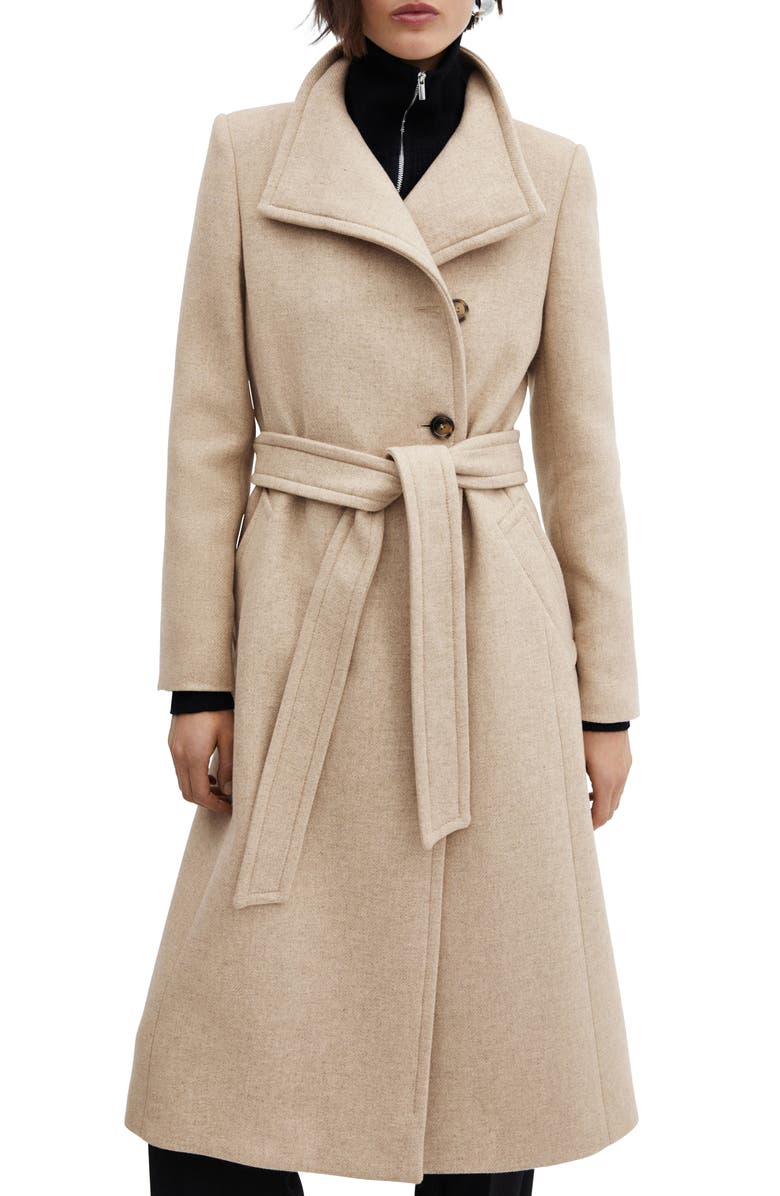 MANGO Belted Wool Blend Coat, Main, color, 