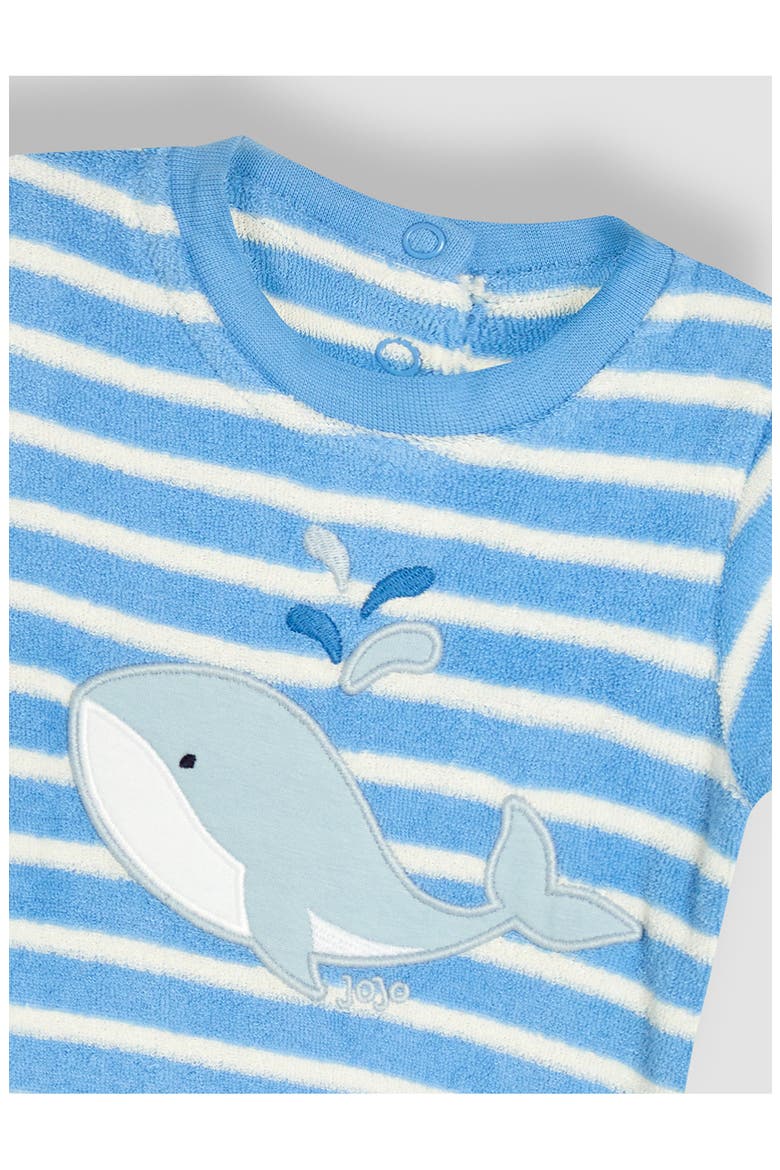 Whale Appliqué Stripe Terry Cloth Romper & Hat Set, Alternate, color, BLUE