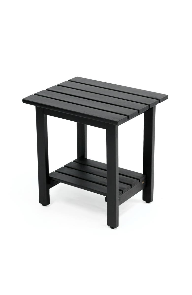 JONATHAN Y Kellie 16.1" Cottage Classic Slatted Solid Acacia Wood Indoor/Outdoor Side Table with Shelf, Main, color, Black