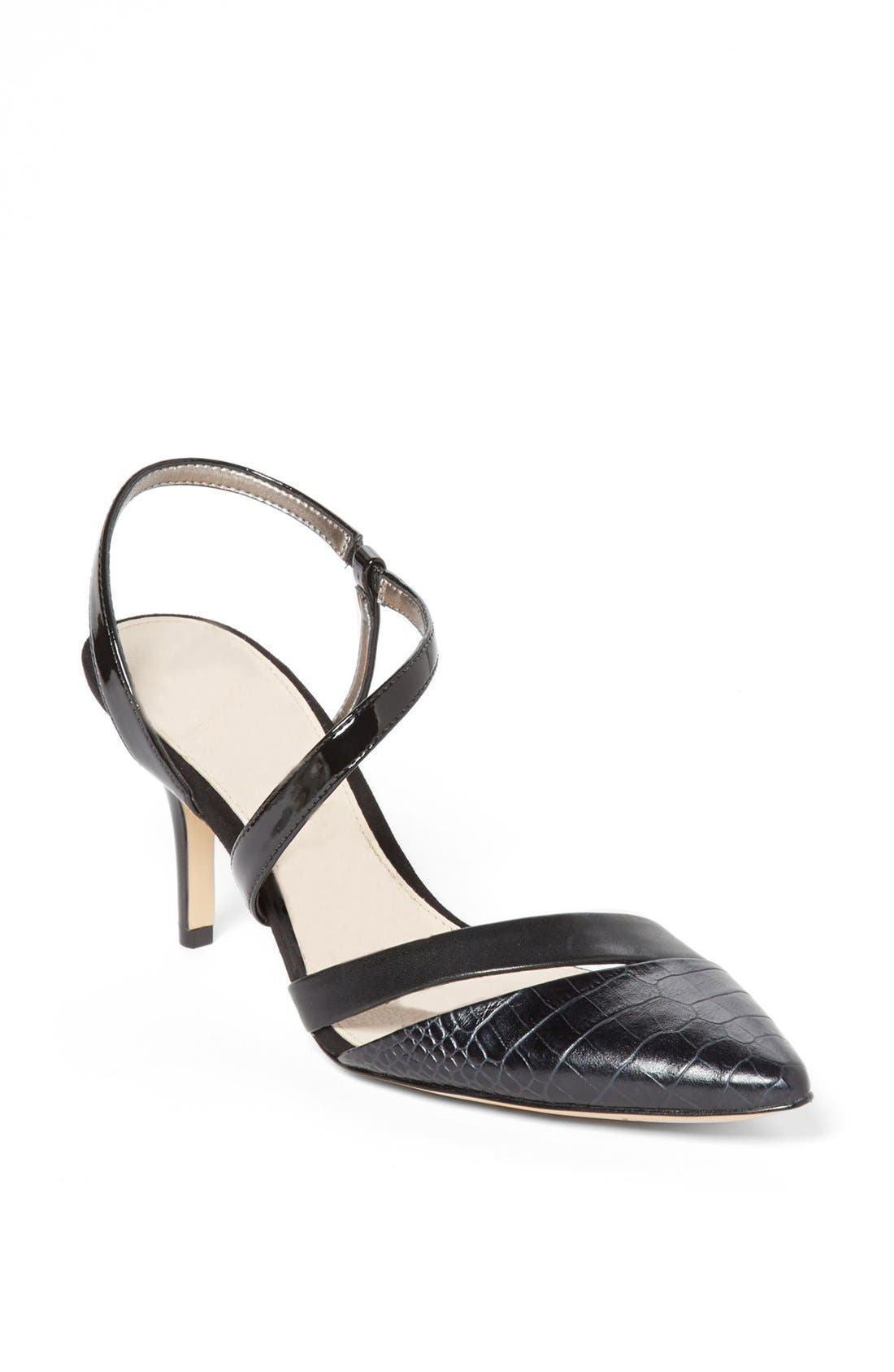 'Othello' Croc Embossed Pointy Toe Pump, Main, color, BLACK LEATHER/ CROCODILE