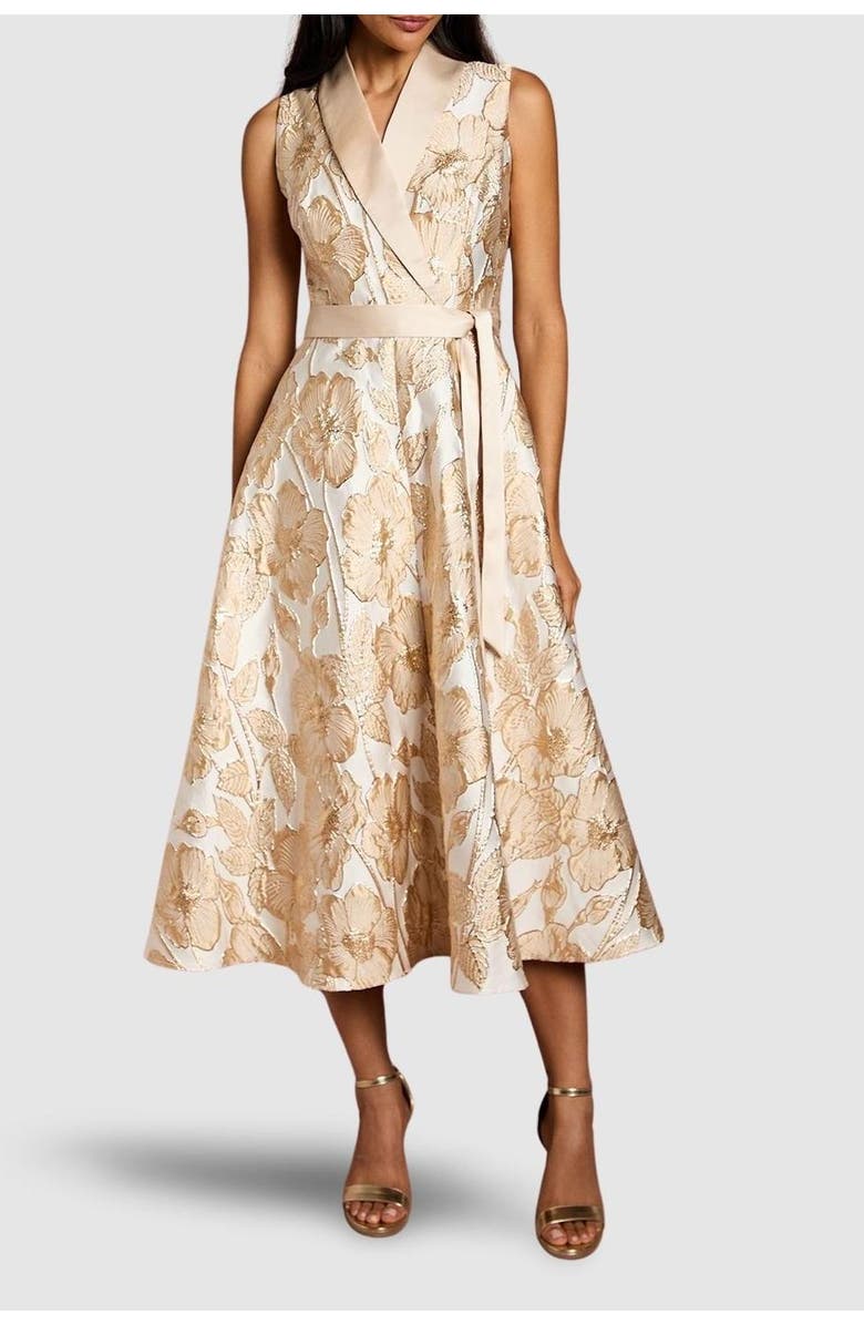 Coast Sleeveless Tux Jacquard Midi Dress, Alternate, color, Champagne