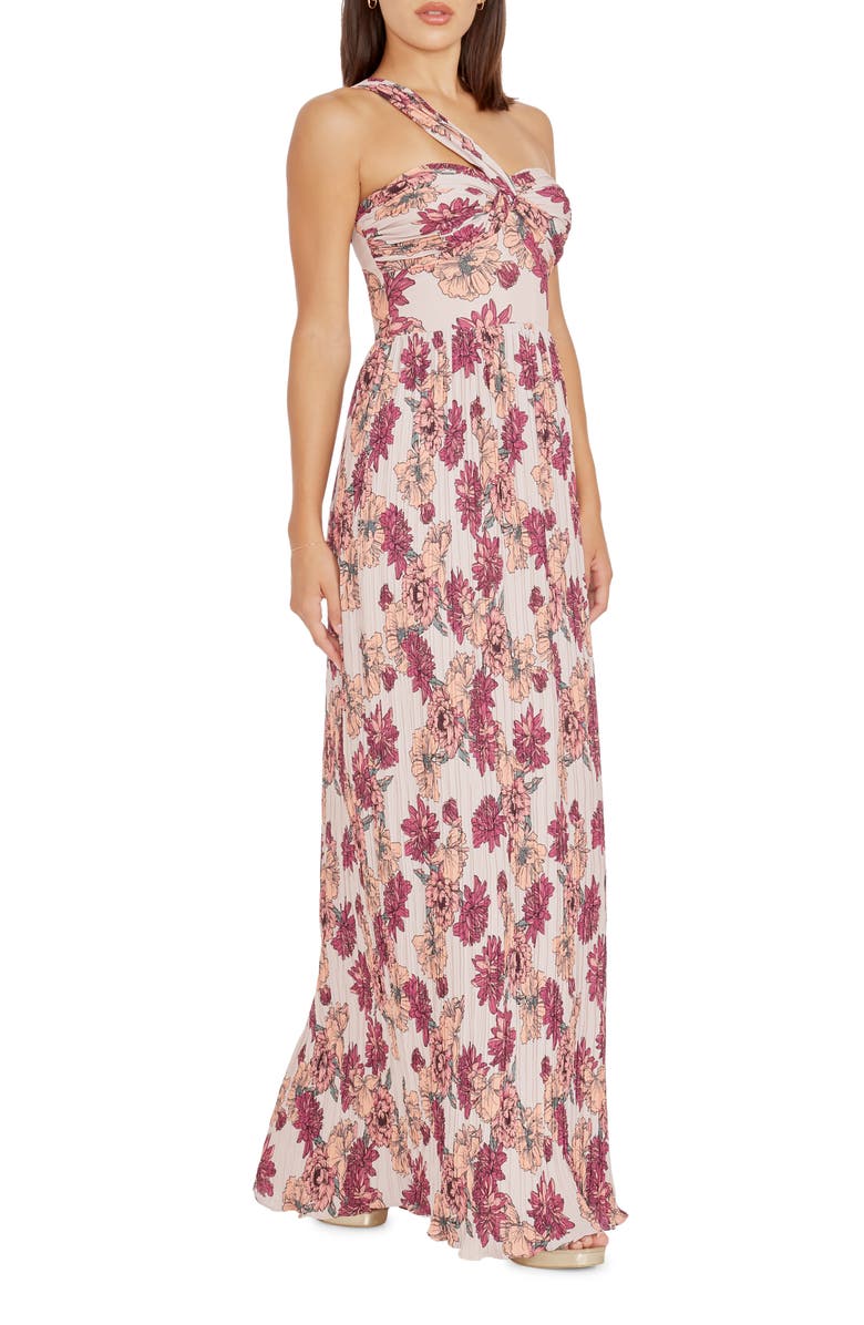Dress the Population Idalia Floral One-Shoulder Gown, Alternate, color, Peach Multi